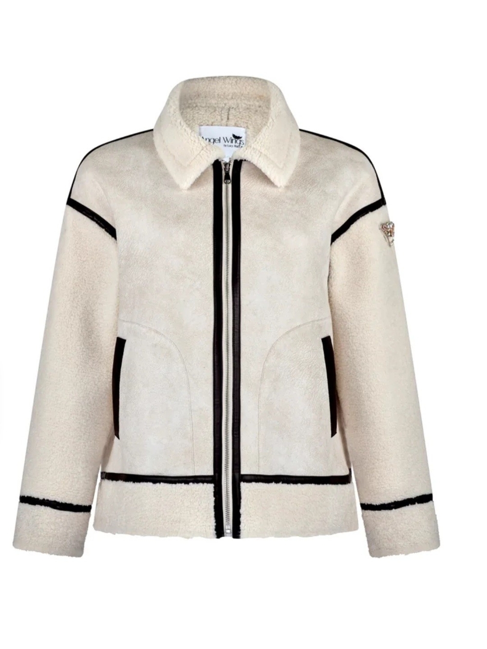 Womens Cream Shearling Zip Jacket